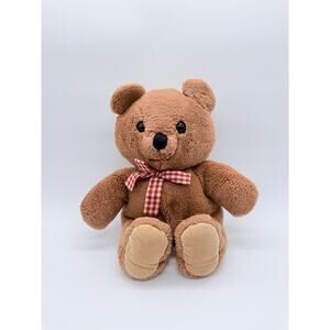 Vtg Dakin Baby Teddy Bear Brown Things Soft Plush Stuffed Red Gingham Bow 11"